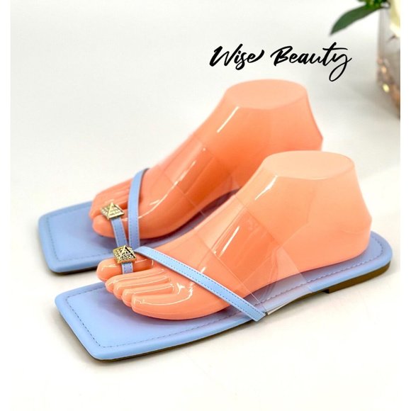 CAPE ROBBIN Women’s Toe Ring Slide Sandal Size 9 Shoe Blue Clear Gold NEW - Picture 2 of 6